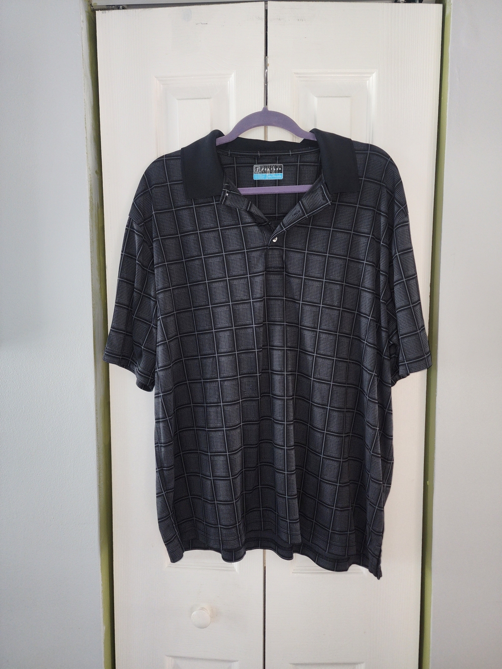 PGA Gold Wear  Men's Black and Charcoal Grid Polo XXL